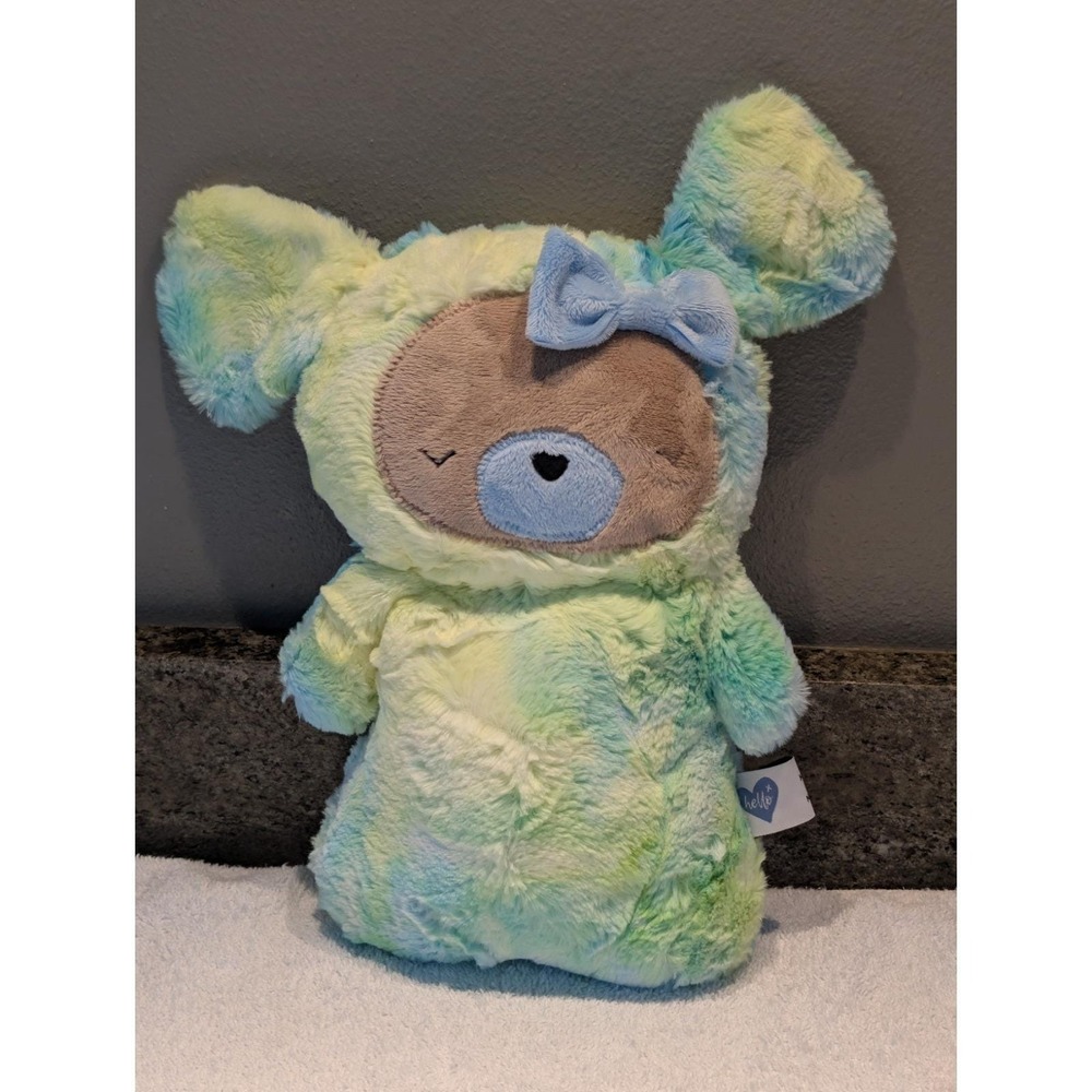 Rare Munkins Studio Handmade Plush Kawaii Hello Green Blue Tie Dye Bear Plush